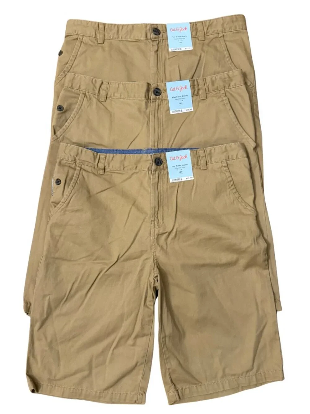 Cat & Jack Boys 18 Husky Flat Front Shorts Bundle (3 Pairs) Brown Paper NWT